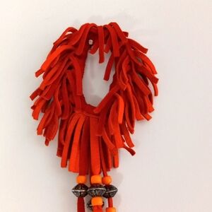 Orange leather scrunchie with beads
